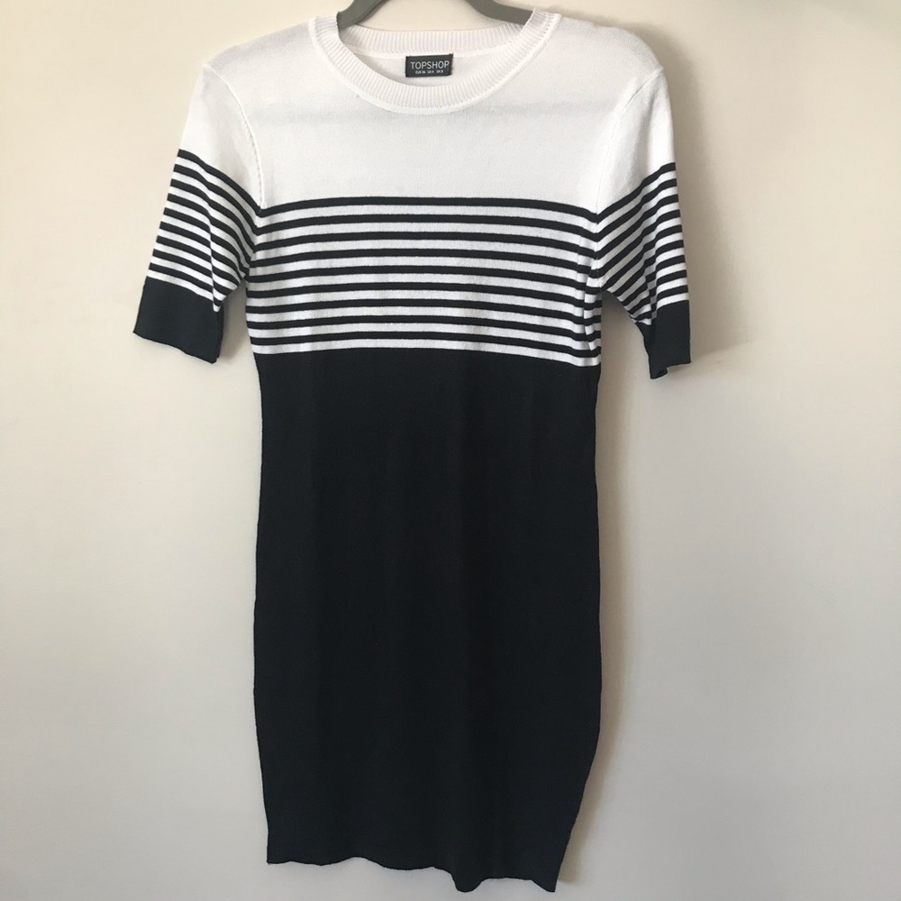 Topshop sweater dress striped black and white